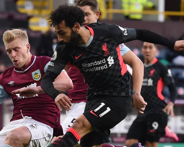 Mo Salah in action for Liverpool against Burnley at Turf Moor last season. Picture: John Powell/Liverpool FC via Getty Images