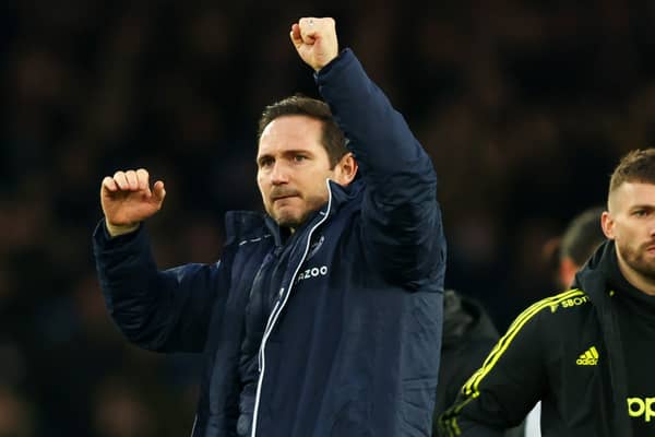 Frank Lampard celebrates with the Everton fans after the 3-0 defeat of Leeds United. Picture: Marc Atkins/Getty Images