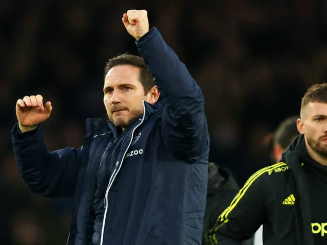 Frank Lampard celebrates with the Everton fans after the 3-0 defeat of Leeds United. Picture: Marc Atkins/Getty Images