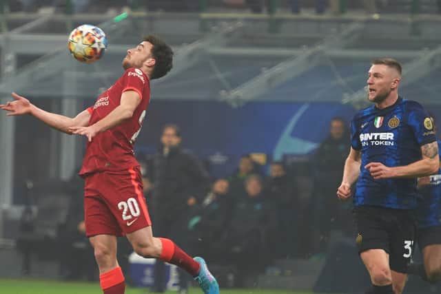 Diogo Jota in action for Liverpool against Inter. Picture: Nick Taylor/Liverpool FC/Liverpool FC via Getty Image