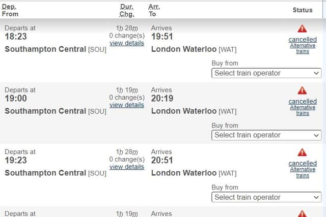 Trains are cancelled from Southampton Central to London Waterloo this evening. Picture: National Rail