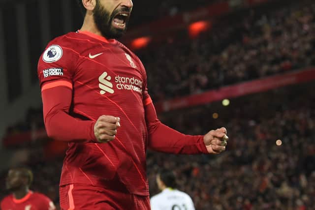 Liverpool’s Mohamed Salah played the full 90 minutes against Leeds and was unlucky not to score a hat-trick. Photo: John Powell/Liverpool FC via Getty Images