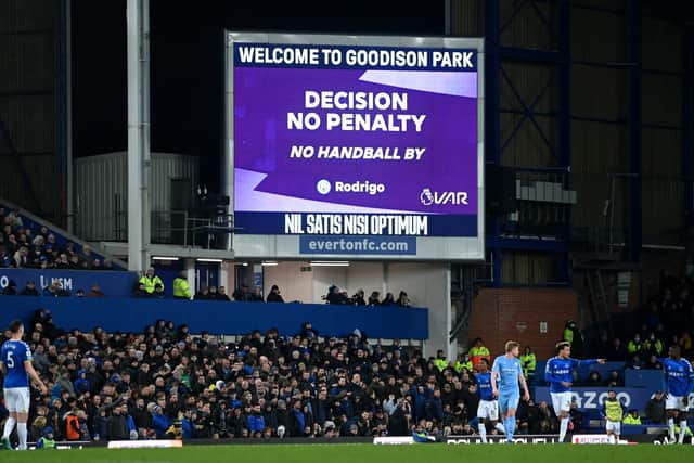 Everton were denied what looked a clear penalty in their loss to Man City. Picture: Michael Regan/Getty Images