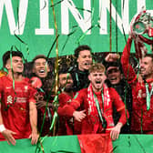Liverpool celebrate their Carabao Cup triumph. Picture: Andrew Powell/Liverpool FC via Getty Images