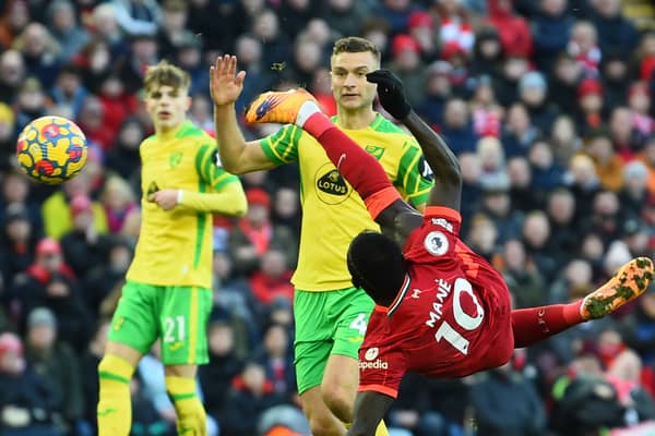 Sadio Mane scored for Liverpool against Norwich when they met at Anfield earlier this season. Picture: Andrew Powell/Liverpool FC via Getty Images