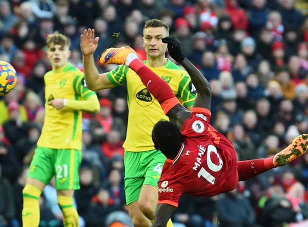 <p>Sadio Mane scored for Liverpool against Norwich when they met at Anfield earlier this season. Picture: Andrew Powell/Liverpool FC via Getty Images</p>