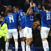 Everton celebrate during their FA Cup fourth-round defeat of Brentford. Picture: Clive Brunskill/Getty Images
