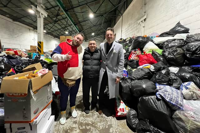 The three founders of Polskie Merseyside with donations to be sent to Ukraine.  Photo: Michael Frackowiak