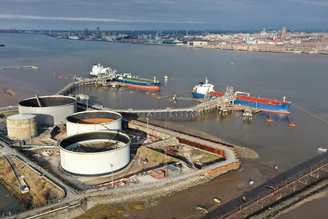 Oil tankers unload at the Essar Oil Tranmere Terminal on the River Mersey - the oil is then piped 15 miles to Stanlow refinery. Photo: Christopher Furlong