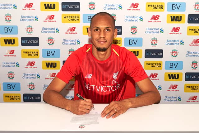 Fabinho signs for Liverpool in May 2018. Picture: Nick Taylor/Liverpool FC/Liverpool FC via Getty Images