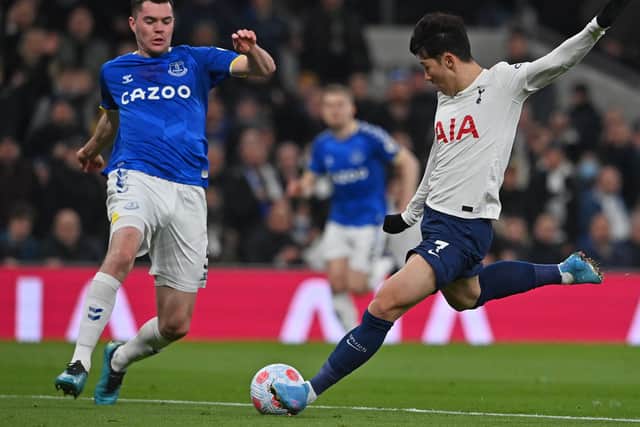 Song Heung-Min scores for Tottenham against Everton. Picture: BEN STANSALL/AFP via Getty Images
