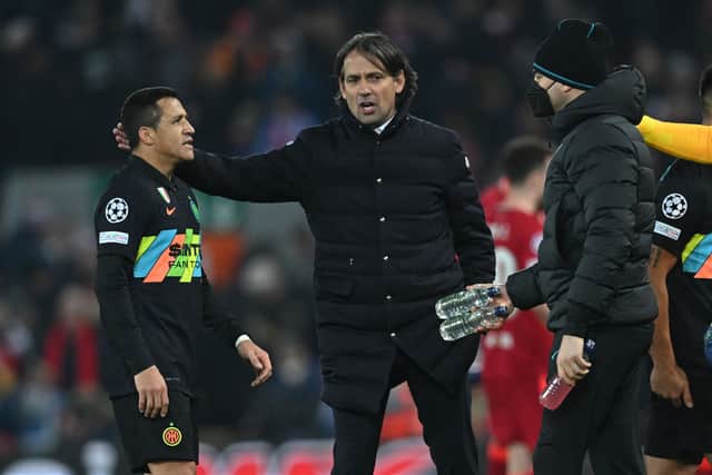 Alexis Sanchez leaves his pitch after being sent off for Inter Milan against Liverpool. Picture: PAUL ELLIS/AFP via Getty Images