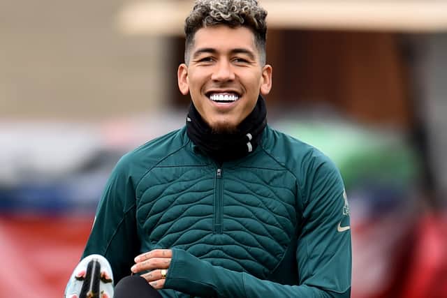 Roberto Firmino during Liverpool training. Picture: Andrew Powell/Liverpool FC via Getty Images