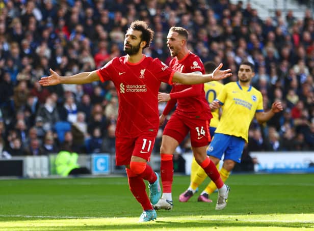 <p>Mohamed Salah celebrates his 20th Premier League goal of the season in the 2-0 win at Brighton.</p>