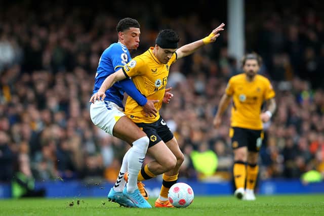 Everton defender Ben Godfrey in action against Wolves. Picture: Alex Livesey/Getty Images
