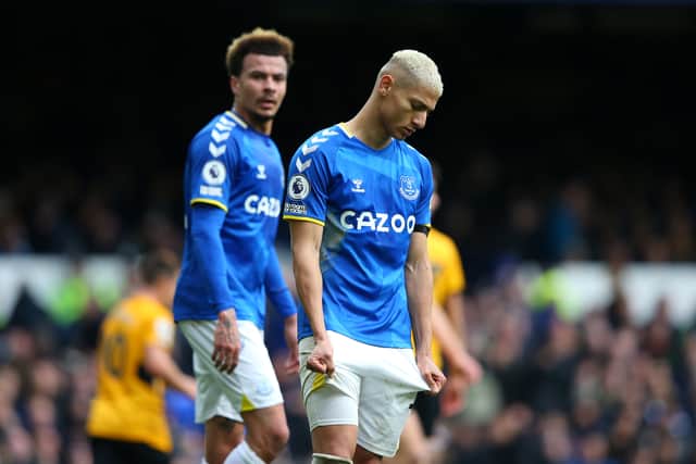 Richarlison and Dele Alli dejected during Everton’s loss to Wolves. Picture: Alex Livesey/Getty Images