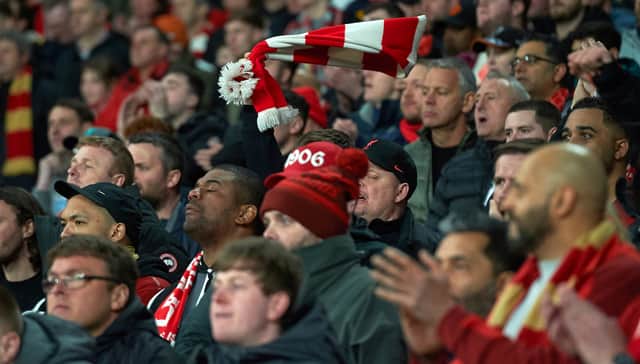 Liverpool fans inside Wembley  for the Carabao Cup final win against Chelsea. Picture: Nick Taylor/Liverpool FC/Liverpool FC via Getty Images