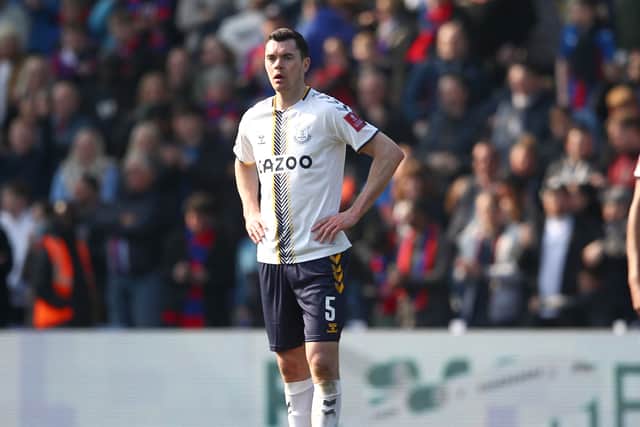 Michael Keane dejected during Everton’s loss at Crystal Palace. Picture: Christopher Lee/Getty Images