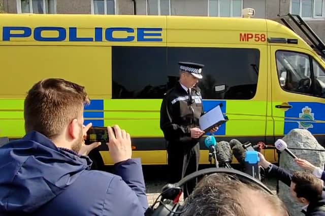 Superintendent Steve Brizell of Merseyside Police makes a statement at Bidston Avenue.