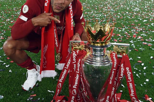 Alex Oxlade-Chamberlain celebrates winning the Premier League with Liverpool. Picture: John Powell/Liverpool FC via Getty Images