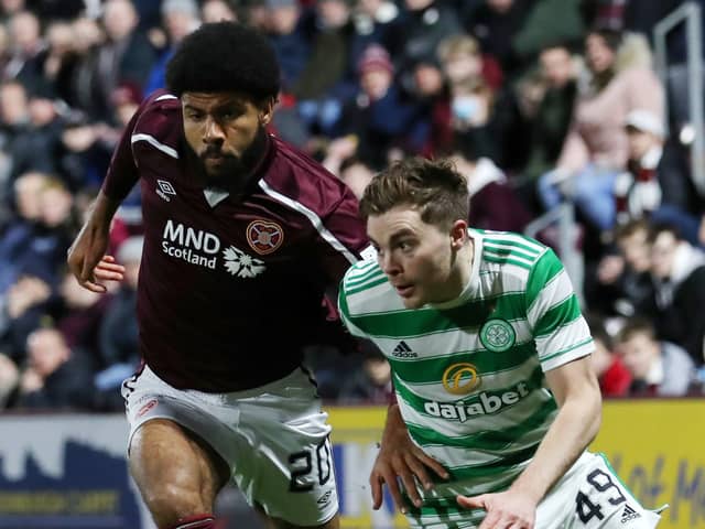 Ellis Simms in action for Hearts against Celtic. Picture: Ian MacNicol/Getty Images