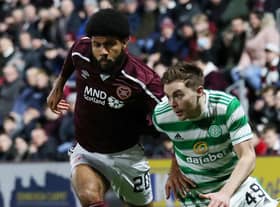 Ellis Simms in action for Hearts against Celtic. Picture: Ian MacNicol/Getty Images
