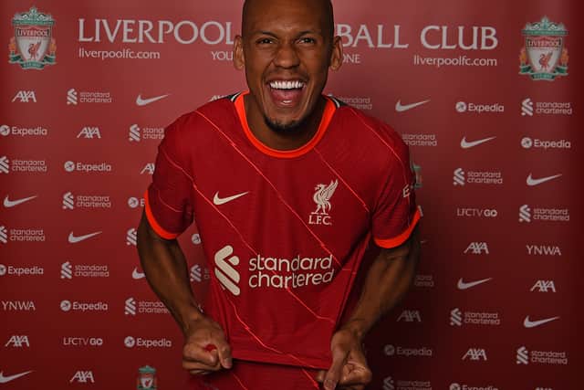 Fabinho poses after signing a new Liverpool contract. Picture: John Powell/Liverpool FC via Getty Images