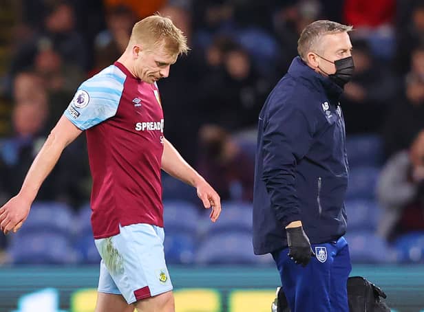 <p>Ben Mee limps off injured for Burnley. Picture: Alex Livesey/Getty Images</p>