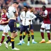 Micheal Keane was given a second yellow card for a late lunge on West Ham’s Michael Antonio.  
