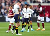 Micheal Keane was given a second yellow card for a late lunge on West Ham’s Michael Antonio.  