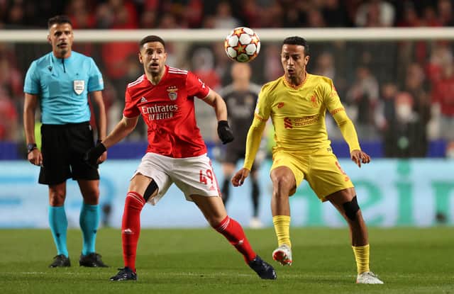 Thiago Alcantara in action for Liverpool against Benfica. Picture:  Julian Finney/Getty Images