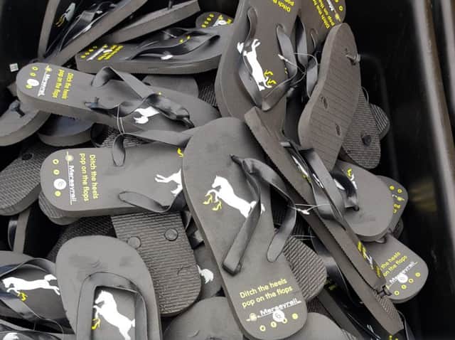 Some of the Merseyrail flip flops from the 2018 Grand National Festival. Photo: Merseyrail 