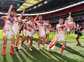 St Helens celebrate winning the 2021 Betfred Challenge Cup Final. Photo: Tony O’Brien/Getty Images
