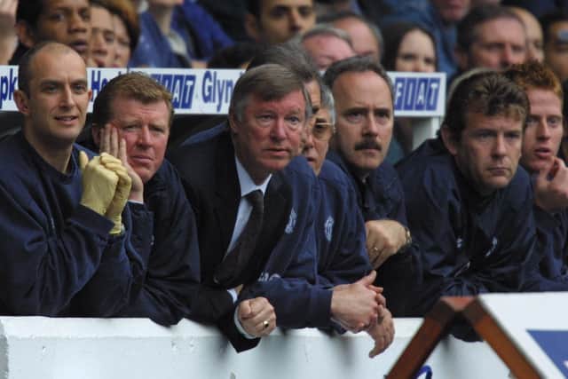 Former Man Utd boss Sir Alex Ferguson on the bench at Tottenham Hotspur’s former ground White Hart Lane. Picture: Craig Prentis/ALLSPORT