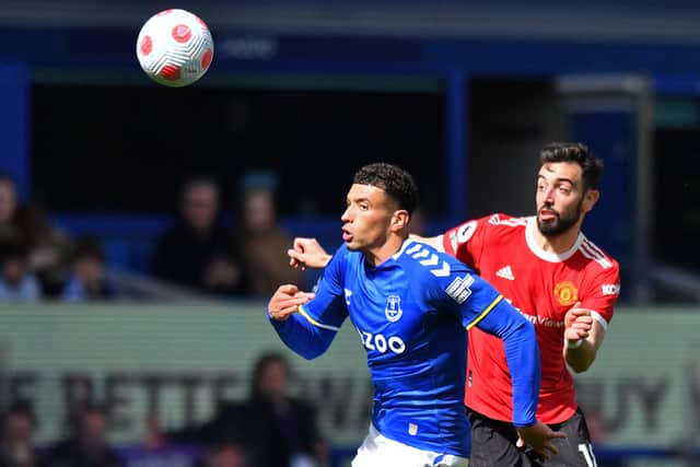 Ben Godfrey in action for Everton against Manchester United. Picture: ANTHONY DEVLIN/AFP via Getty Images