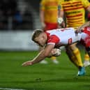  Joey Lussick of St Helens in action against Catalans Dragons earlier this season. Photo: Gareth Copley/Getty Images