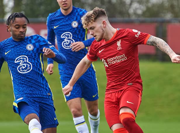 <p>Harvey Elliott in action for Liverpool under-23s against Chelsea last week. Picture: Nick Taylor/Liverpool FC/Liverpool FC via Getty Images</p>