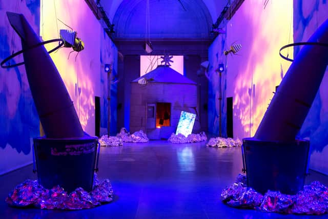 Part of Heather Phillipson’s installation Rupture No 1: Blowtorching The Bitten Peach. Image: Tate Britain