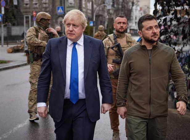 <p>Ukraine Government handout photo dated 09/04/22 of Prime Minister Boris Johnson with President of Ukraine Volodymyr Zelensky, during his visit to Kyiv the Ukrainian capital. (PA)</p>