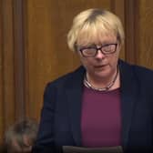 Dame Angela Eagle, Labour MP for Wallasey, questions Boris Johnson in the House of Commons. Image: Parliament TV