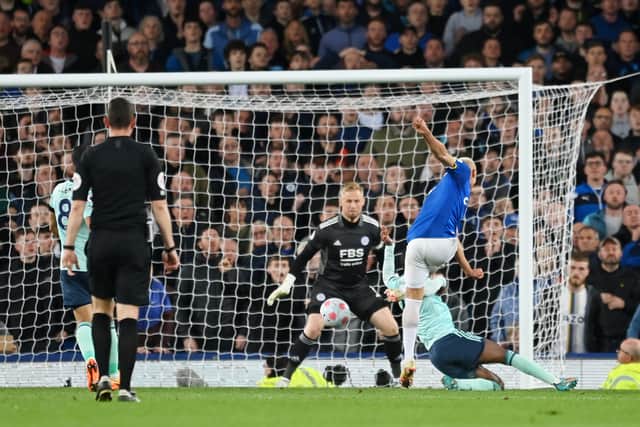Richarlison nets Everton’s equaliser against Leicester. Picture: Michael Regan/Getty Images
