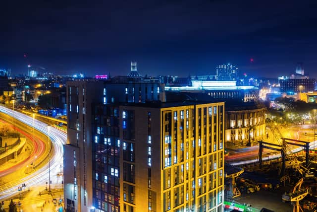 Aerial view of night traffic in the centre of Liverpool. Image: Madrugada Verde - stock.adobe.co