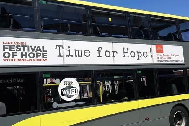 The Franklin Graham bus adverts which caused the controversy in Blackpool. Image: Blackpool Gazette