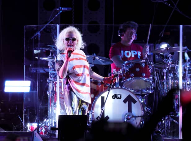 <p>Debbie Harry, of Blondie, performing on stage. </p>