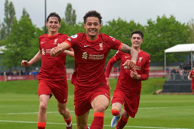 Rhys Williams celebrates scoring for Liverpool under-23s. Picture: Nick Taylor/Liverpool FC/Liverpool FC via Getty Images