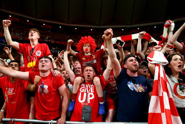 Liverpool fans celebrate during the Reds’ Champions League final triumph in 2019. Picture: Clive Rose/Getty Images