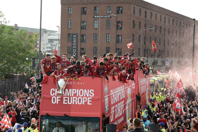 Liverpool FC Tour the city with the European Cup on June 02, 2019 in Liverpool, England. (Photo by John Powell/Liverpool FC via Getty Images