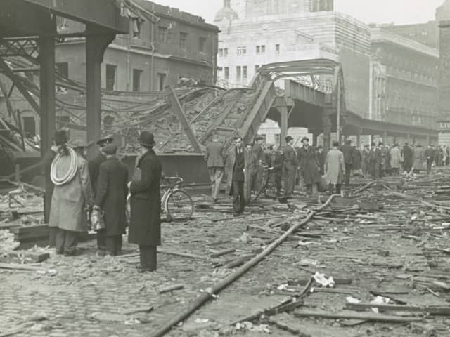 Liverpool Overhead Railway, Strand Street and James Street, 2-3 May 1941. Photo: Merseyside Police