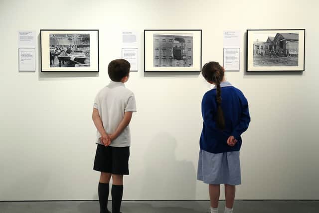 Children looking at Blitzed: Liverpool lives at the Museum of Liverpool. Photo: Gareth Jones