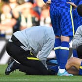 Mateo Kovacic receives treatment during Chelsea’s win at Leeds. Picture: OLI SCARFF/AFP via Getty Images